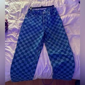 H&M checkered wide leg jeans size 10